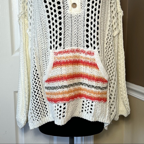 ⭐️ POL JSST84 Hooded Cream Crotched Pullover Sweater Womens Small S  Bohemian - Picture 5 of 15